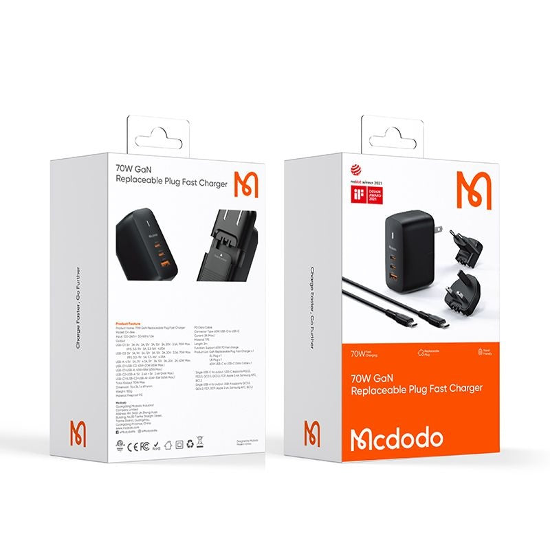 Netwerkoplader met USB-C Kabel McDodo CH-8442 Mecha Travel, 65W, 5A, 1 x USB-A - 2 x USB-C, Zwart