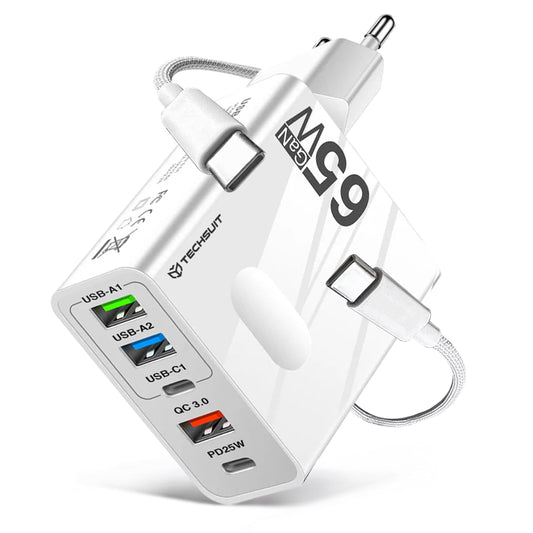 Netwerkoplader met USB-C kabel Techsuit CHC1 PentaXPower, 25W, 3A, 3 x USB-A - 2 x USB-C, Wit