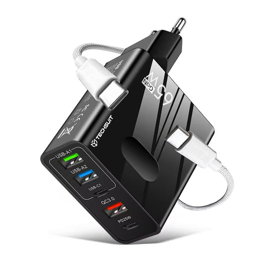 Netwerkoplader met USB-C Kabel Techsuit CHC1 PentaXPower, 25W, 3A, 3 x USB-A - 2 x USB-C, Zwart