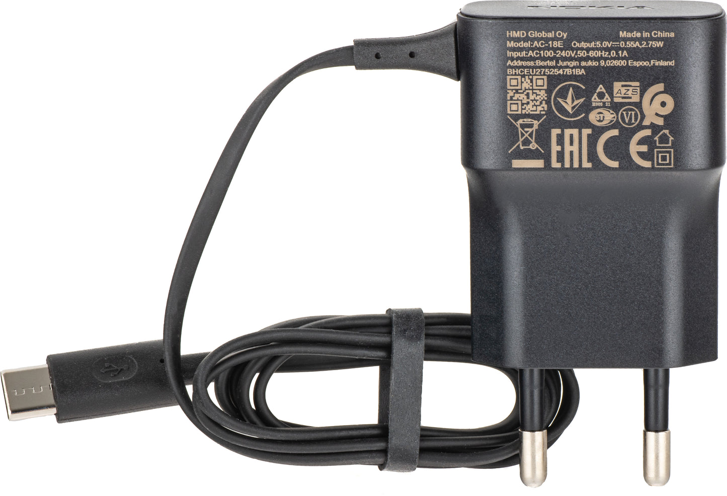 Netwerkoplader met Draad USB-C HMD AC-18E, 2.75W, Zwart SP60Z02Z1424S