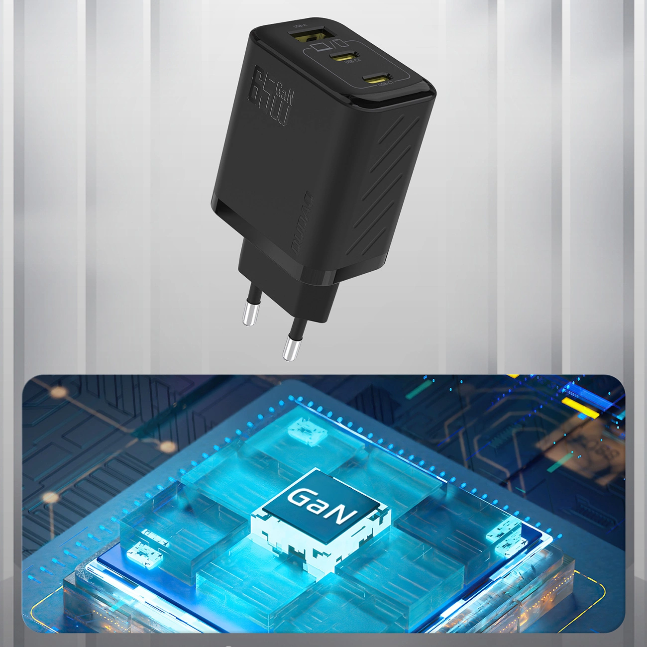 Netwerkoplader Dudao A29, 65W, 1 x USB-A - 2 x USB-C, Zwart