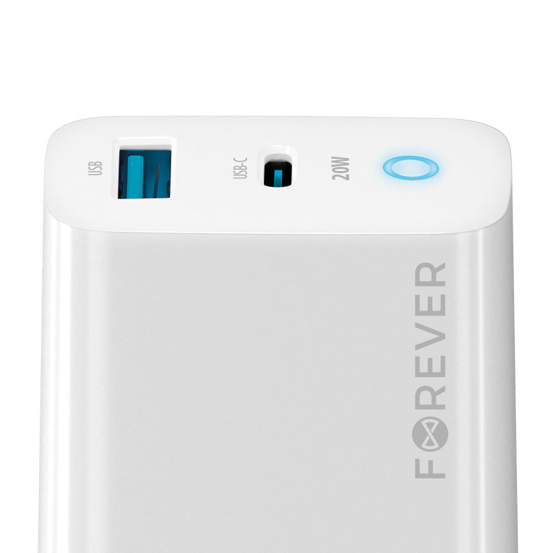 Forever Netwerkoplader TC-06-20AC, 20W, 3A, 1 x USB-A - 1 x USB-C, Wit