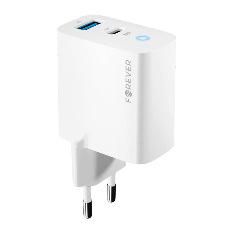 Forever Netwerkoplader TC-06-20AC, 20W, 3A, 1 x USB-A - 1 x USB-C, Wit