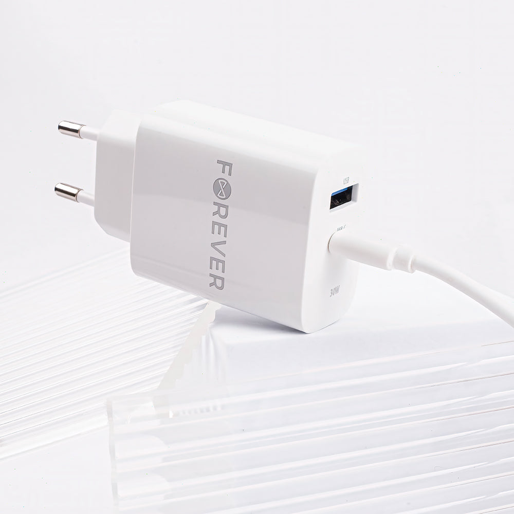 Network Charger Forever TC-07-30AC, 30W, 3A, 1 x USB-A - 1 x USB-C, White