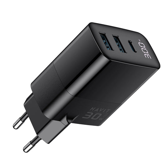 Netwerkoplader HAVIT UCLE001, 30W, 3A, 2 x USB-A - 1 x USB-C, Zwart