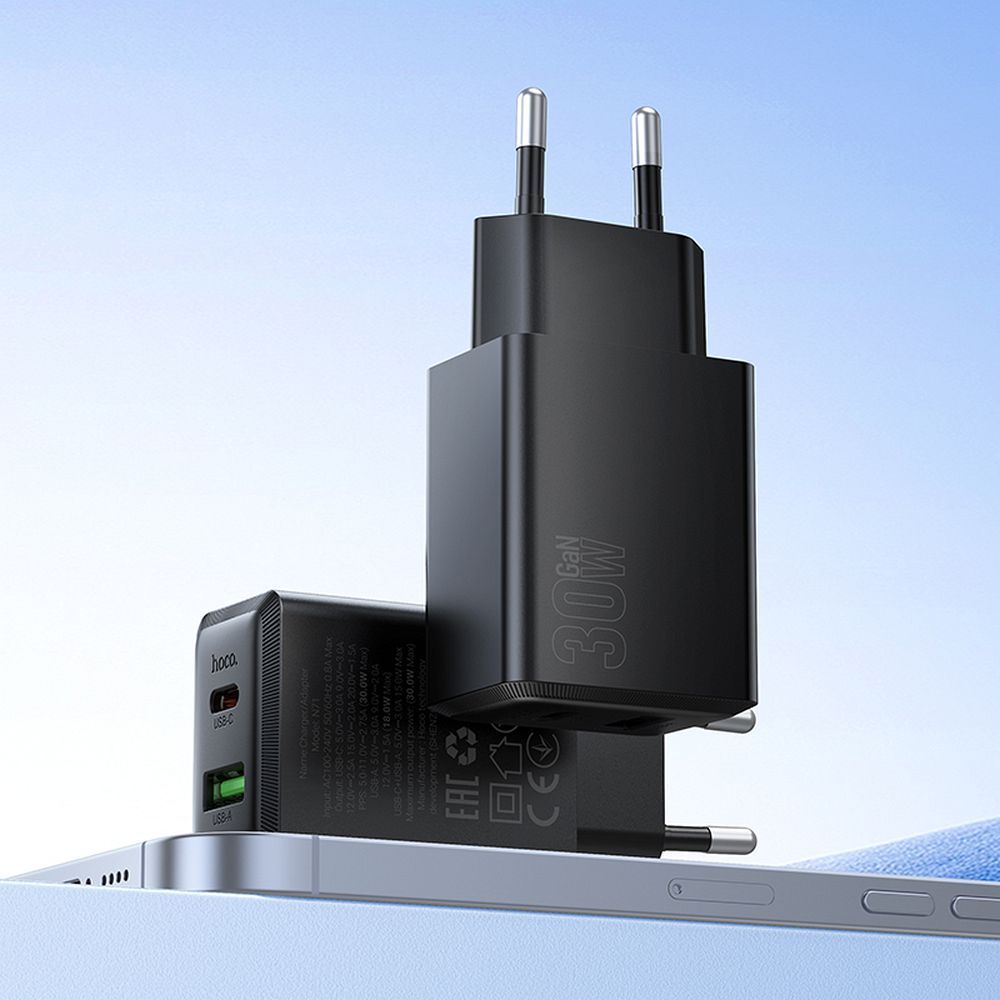 Netwerkoplader HOCO N71, 30W, 3A, 1 x USB-A - 1 x USB-C, Zwart