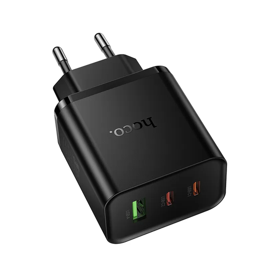 Netwerkoplader HOCO N75, 65W, 3A, 1 x USB-A - 2 x USB-C, Zwart
