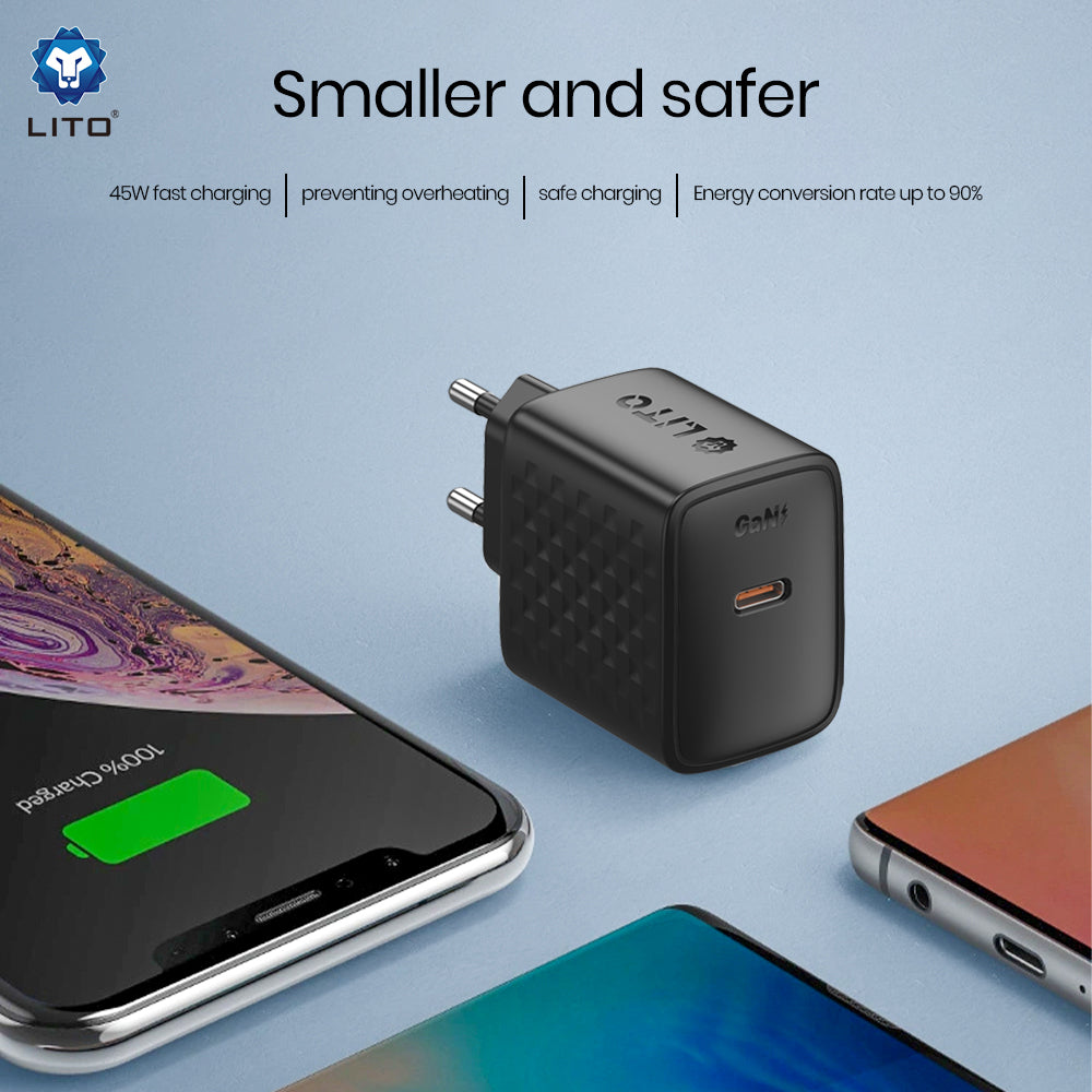 Netwerkoplader Lito LC20, 45W, 3A, 1 x USB-C, Zwart