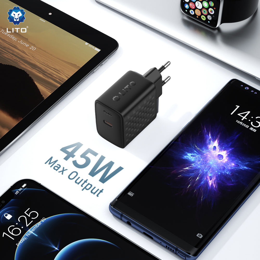 Netwerkoplader Lito LC20, 45W, 3A, 1 x USB-C, Zwart