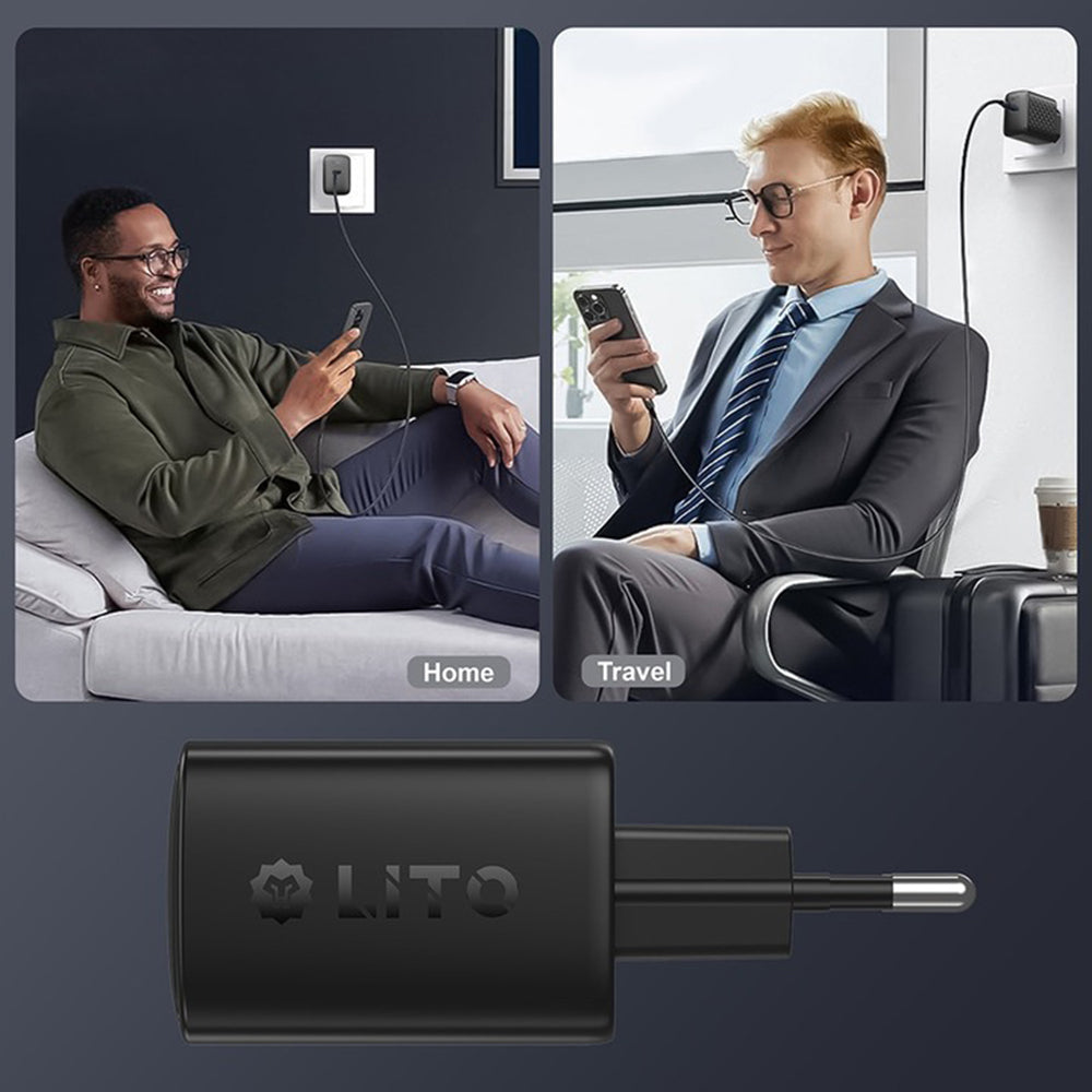 Netwerkoplader Lito LC22, 45W, 3A, 2 x USB-C, Zwart