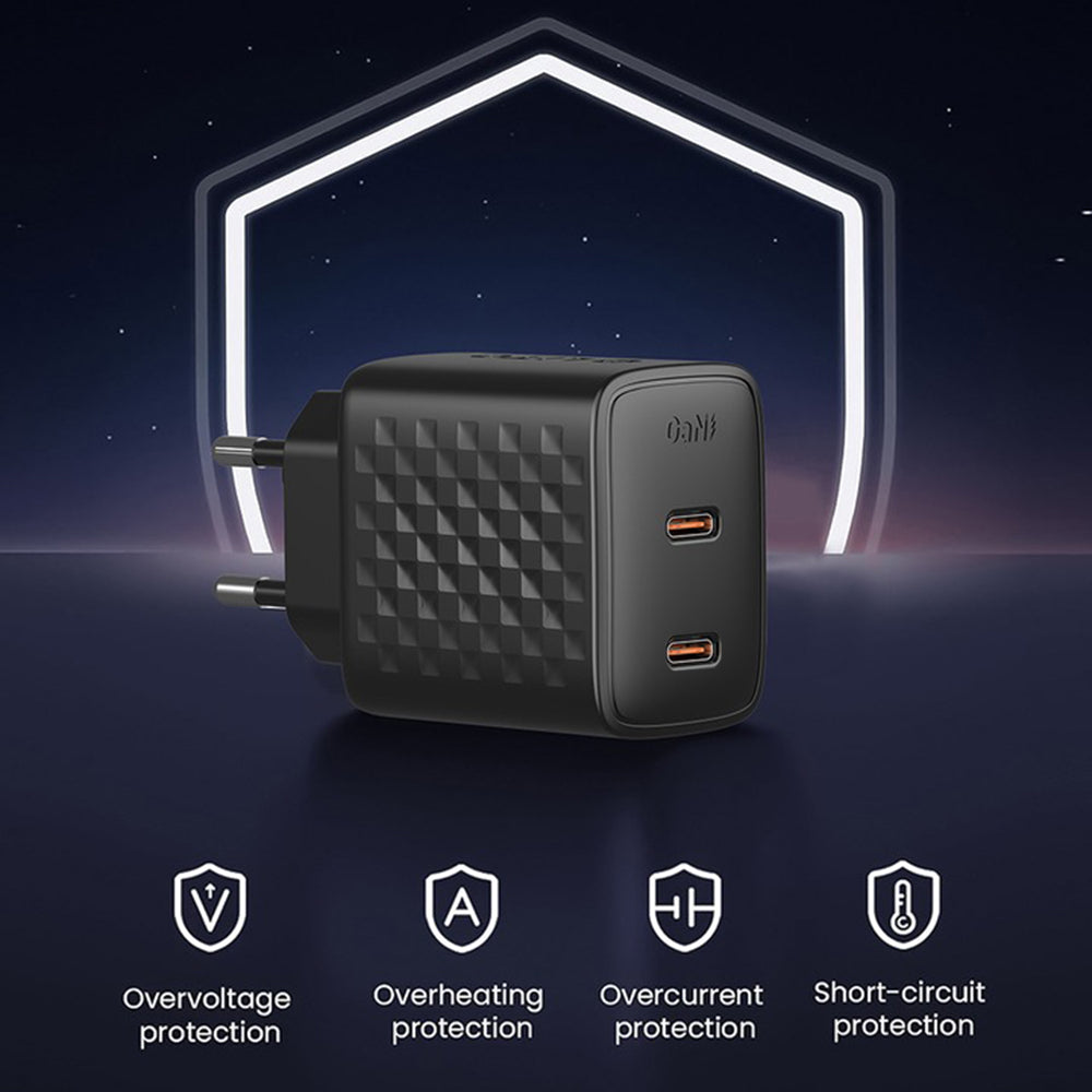 Netwerkoplader Lito LC22, 45W, 3A, 2 x USB-C, Zwart