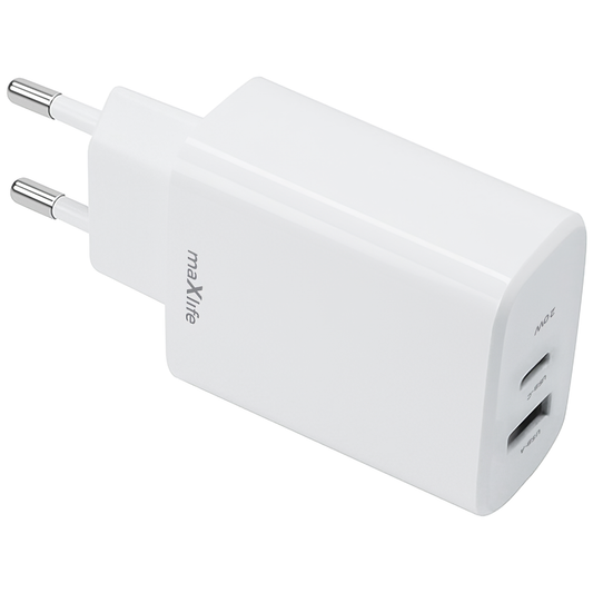 MaXlife MXTC-10-20AC Netwerkoplader, 20W, 3A, 1 x USB-A - 1 x USB-C, Wit