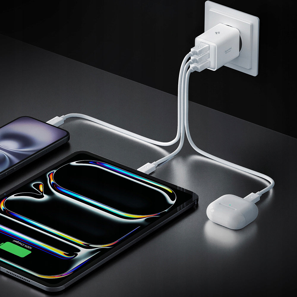 Spigen EE473EU Essential Netwerkoplader, 47W, 3A, 1 x USB-A - 2 x USB-C, Wit ACH09464