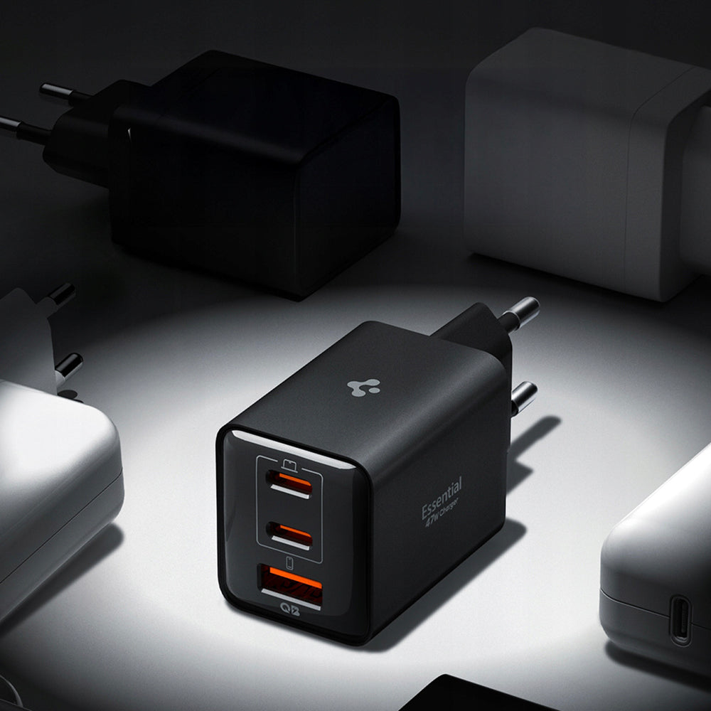 Spigen EE473EU Essential Network Charger, 47W, 3A, 1 x USB-A - 2 x USB-C, Black ACH09465