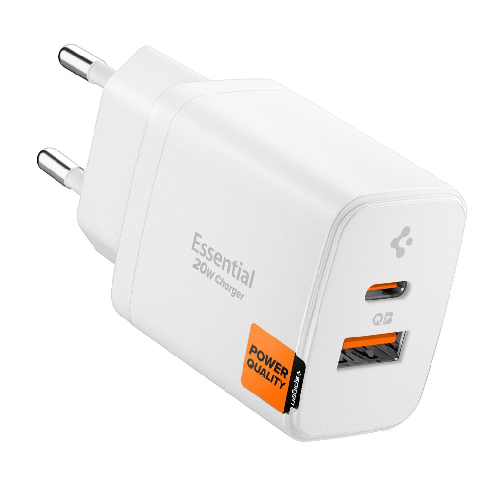 Spigen Essential Netwerkoplader, 20W, 3A, 1 x USB-A - 1 x USB-C, Wit ACH08704
