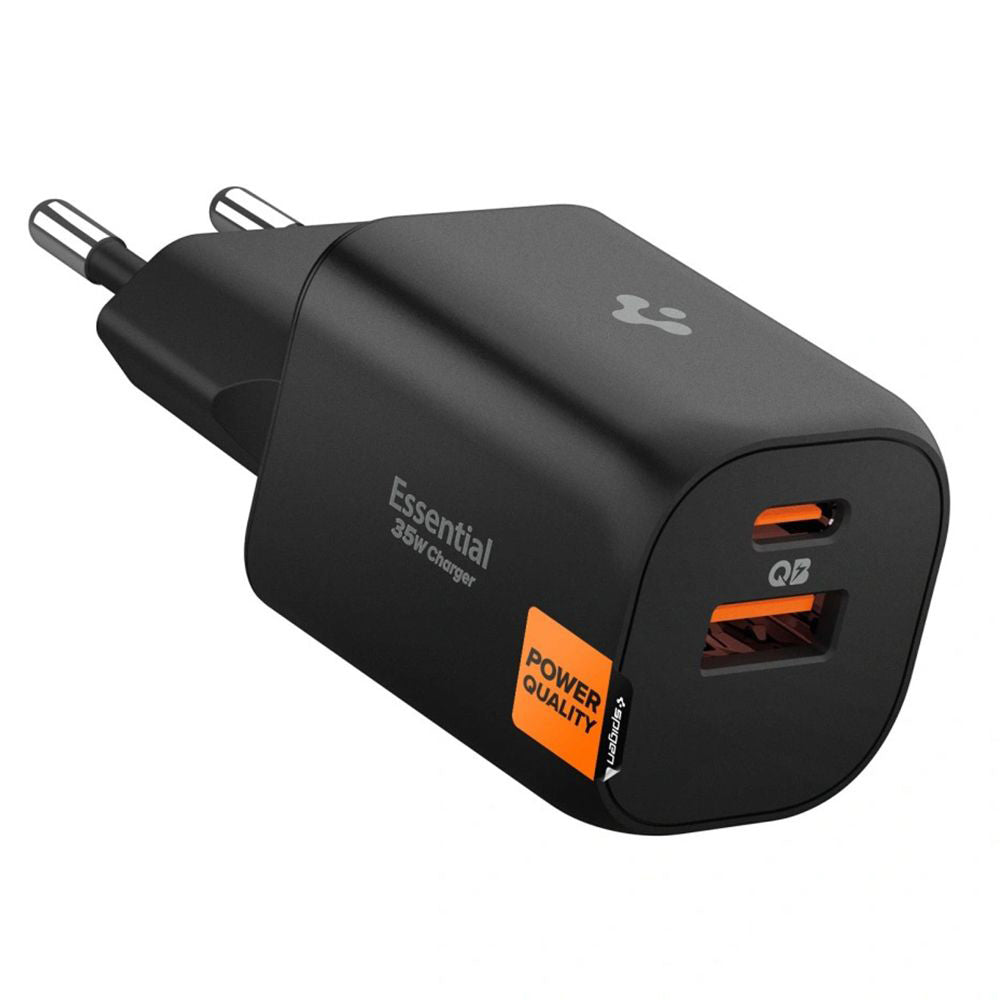 Spigen Essential Netwerkoplader, 35W, 3A, 1 x USB-A - 1 x USB-C, Zwart ACH09463