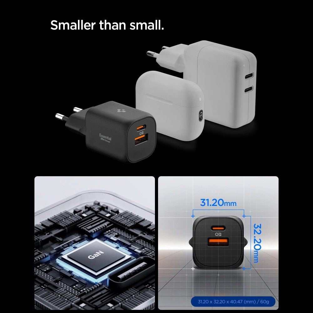 Spigen Essential Netwerkoplader, 35W, 3A, 1 x USB-A - 1 x USB-C, Zwart ACH09463