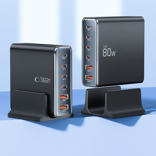 Netwerkoplader Tech-Protect DC80W, 80W, 3A, 2 x USB-A - 4 x USB-C, Zwart