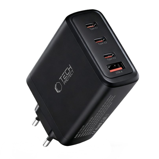Netwerkoplader Tech-Protect NC120W-GAN, 120W, 5A, 1 x USB-A - 3 x USB-C, Zwart