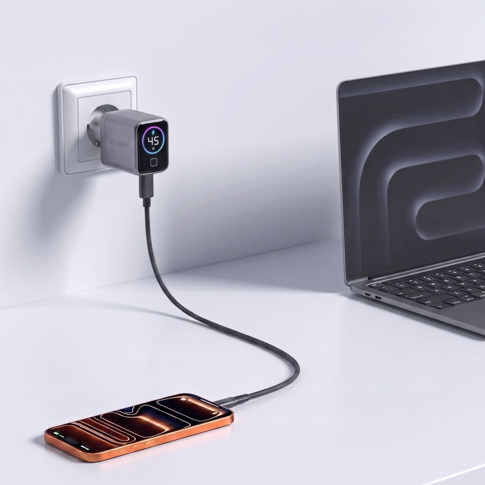 Tech-Protect NC45W Display Netvoeding, 45W, 3A, 1 x USB-C, Grijs