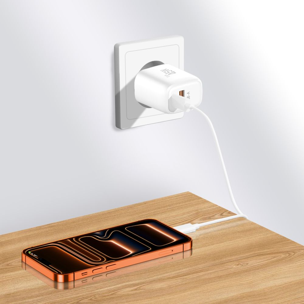Netwerkoplader Tech-Protect NCA45W, 45W, 3A, 1 x USB-A - 1 x USB-C, Wit