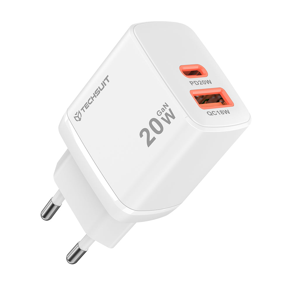 Netwerkoplader Techsuit CH2 Duonix, 20W, 3A, 1 x USB-A - 1 x USB-C, Wit