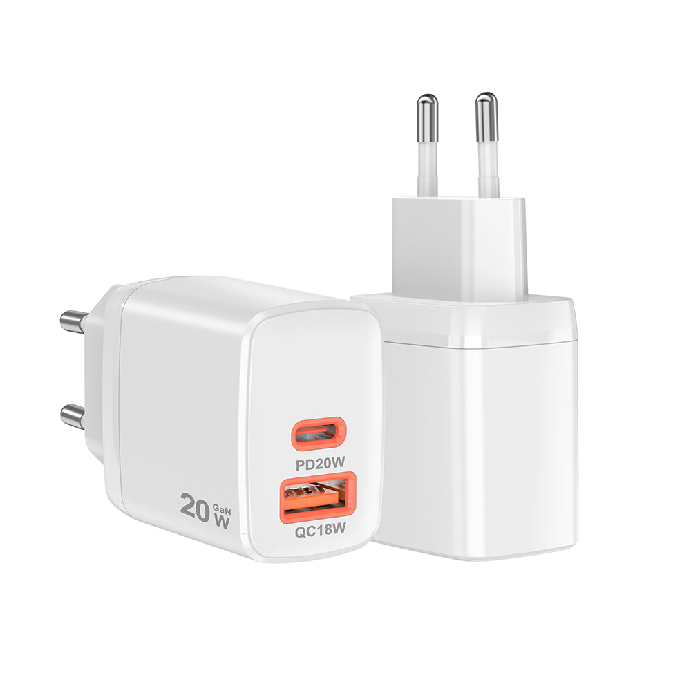 Netwerkoplader Techsuit CH2 Duonix, 20W, 3A, 1 x USB-A - 1 x USB-C, Wit