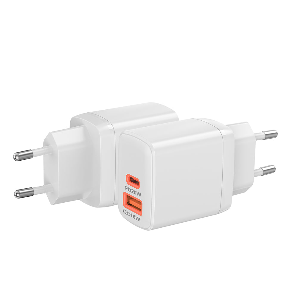 Netwerkoplader Techsuit CH2 Duonix, 20W, 3A, 1 x USB-A - 1 x USB-C, Wit