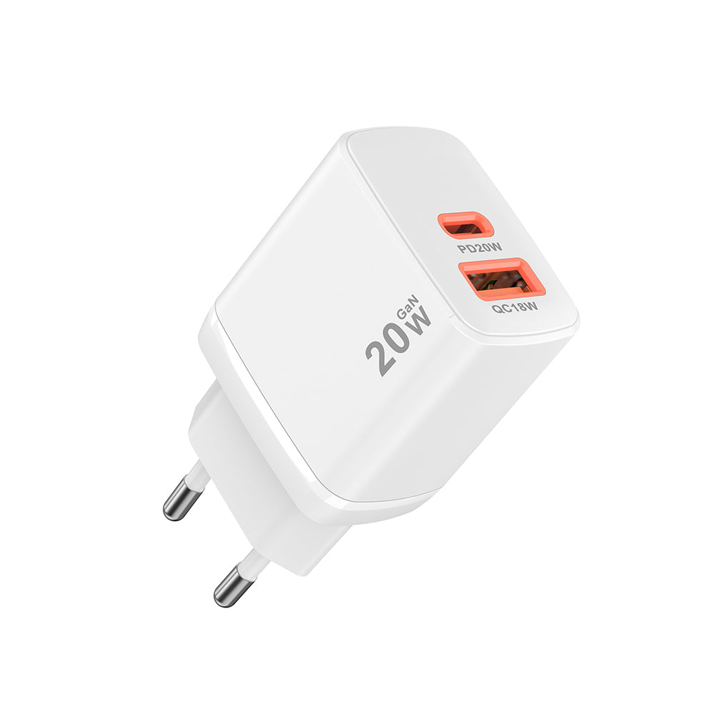 Netwerkoplader Techsuit CH2 Duonix, 20W, 3A, 1 x USB-A - 1 x USB-C, Wit