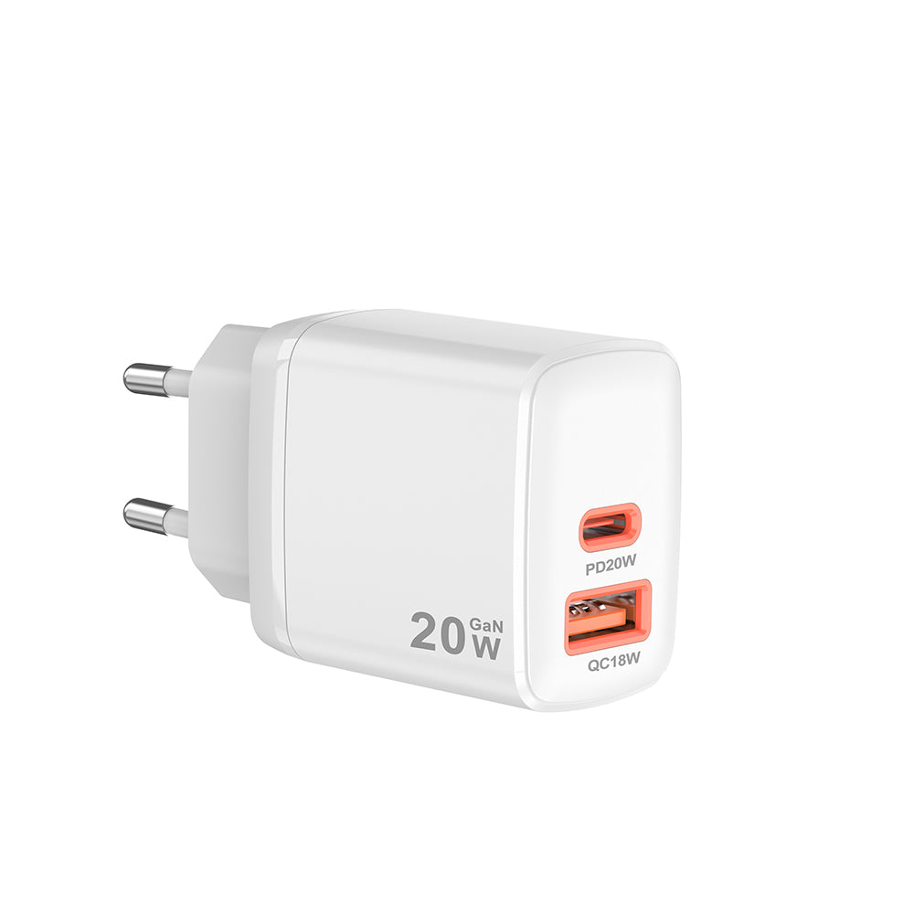 Netwerkoplader Techsuit CH2 Duonix, 20W, 3A, 1 x USB-A - 1 x USB-C, Wit