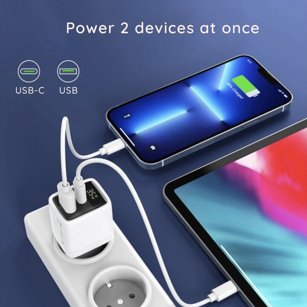 Techsuit CH3 LEDChargX Display Network Charger, 35W, 3A, 1 x USB-A - 1 x USB-C, White