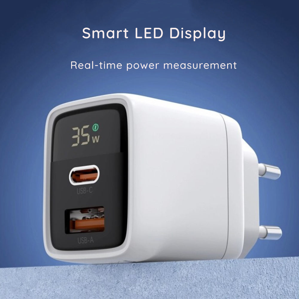 Techsuit CH3 LEDChargX Display Netwerkoplader, 35W, 3A, 1 x USB-A - 1 x USB-C, Zwart
