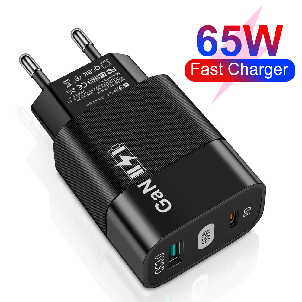 Techsuit CHPD131 Netwerkoplader, 65W, 3.25A, 1 x USB-A - 1 x USB-C, Zwart