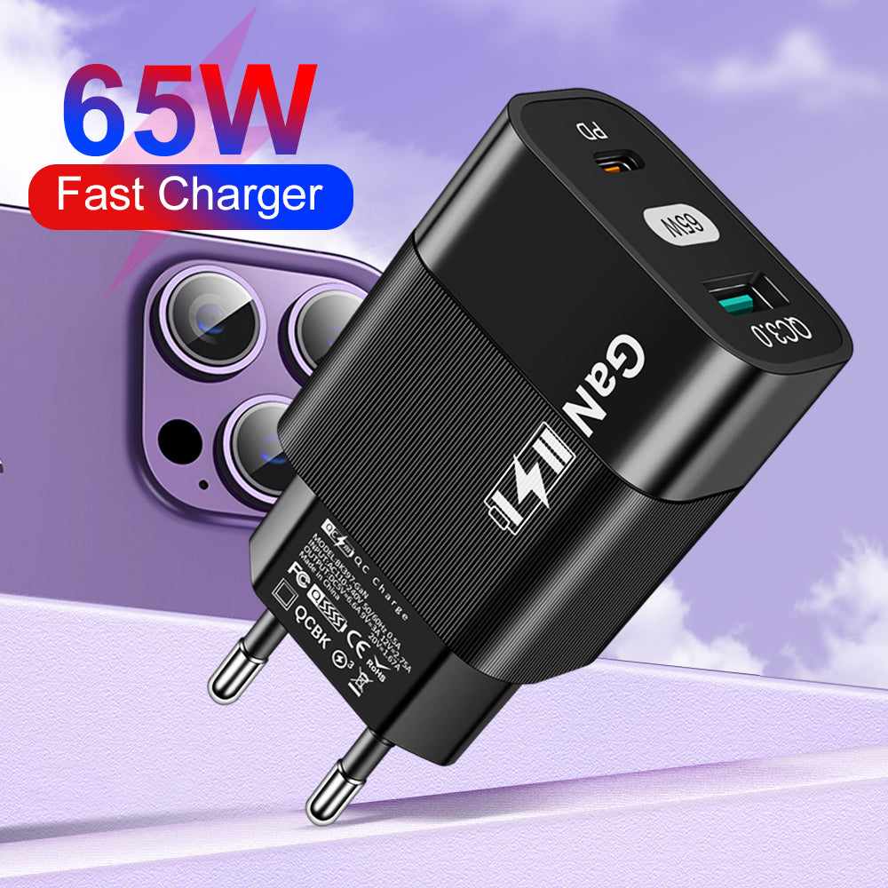 Techsuit CHPD131 Netwerkoplader, 65W, 3.25A, 1 x USB-A - 1 x USB-C, Zwart