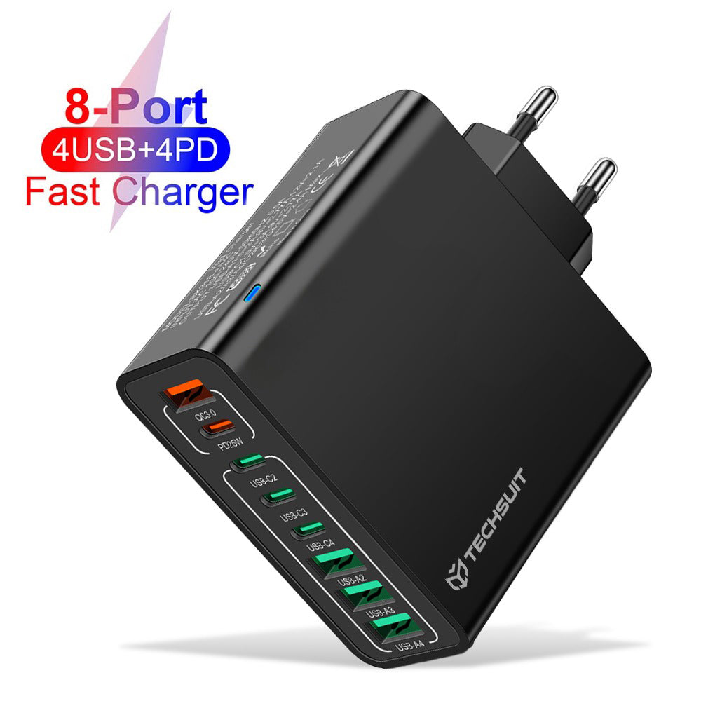 Techsuit CHPD224 Netwerkoplader, 65W, 3.25A, 4 x USB-A - 4 x USB-C, Zwart