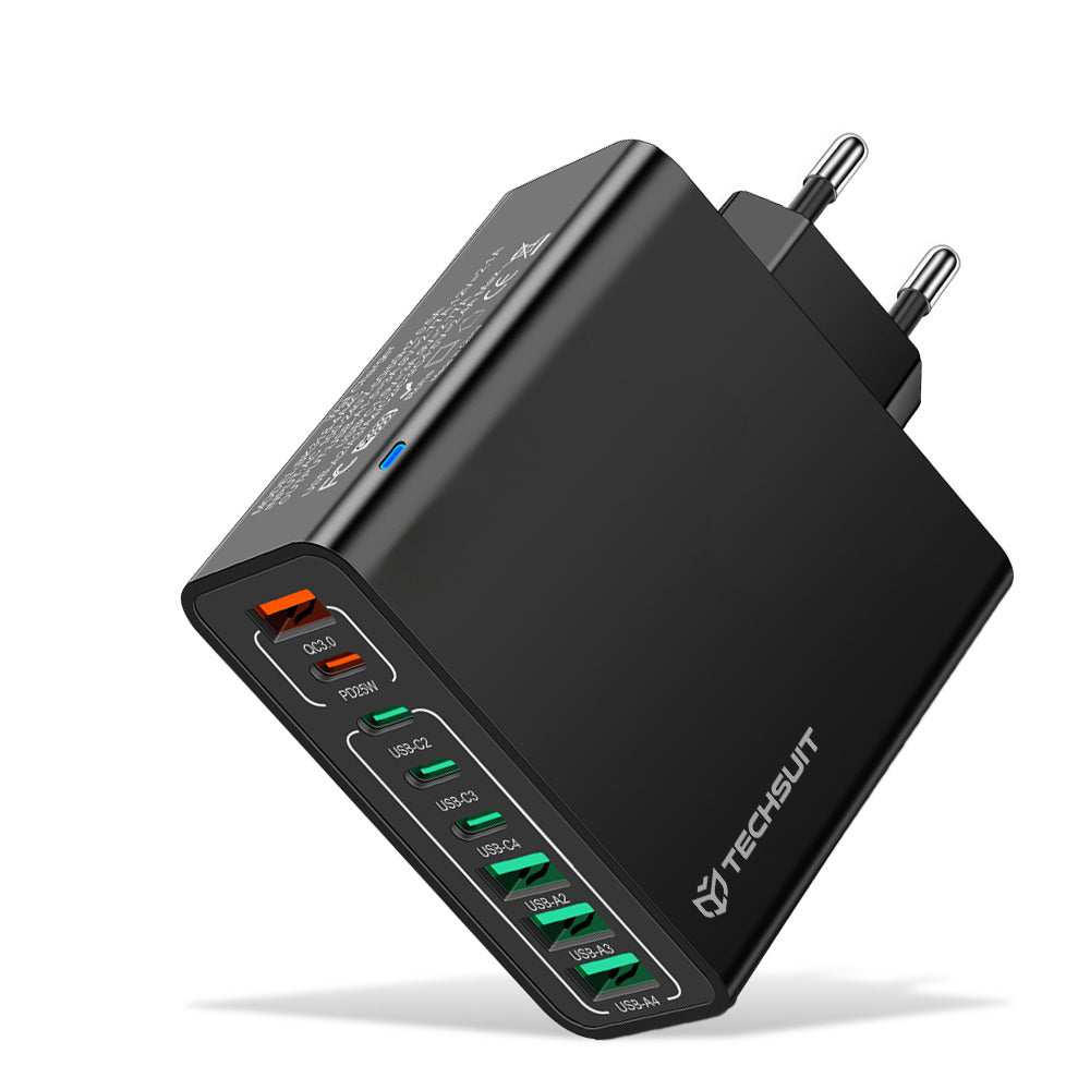 Techsuit CHPD224 Netwerkoplader, 65W, 3.25A, 4 x USB-A - 4 x USB-C, Zwart