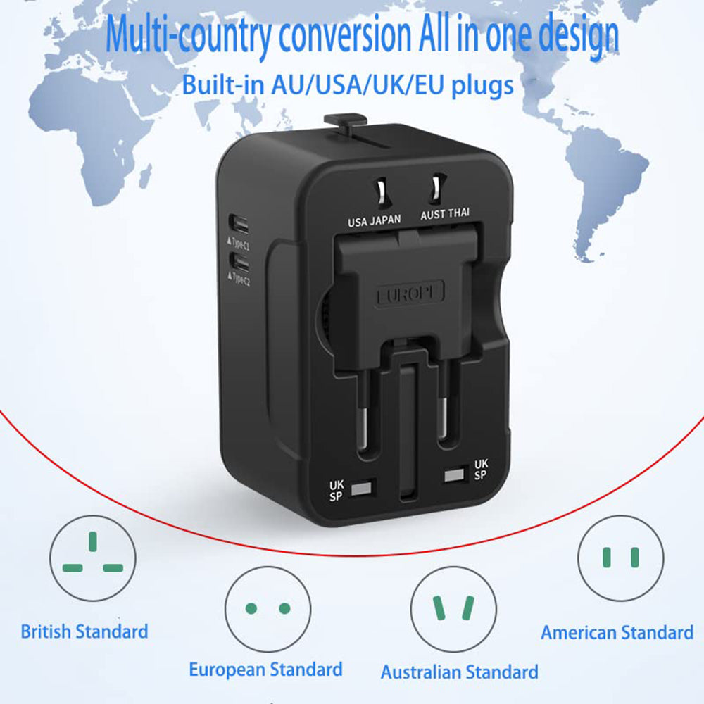 Techsuit HHT202-2C Travel Netwerkoplader, 15W, 3A, 2 x USB-C, Zwart