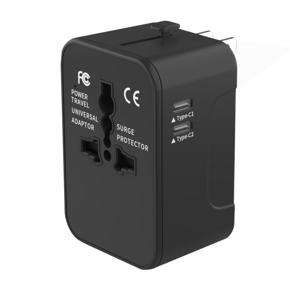 Techsuit HHT202-2C Travel Netwerkoplader, 15W, 3A, 2 x USB-C, Zwart