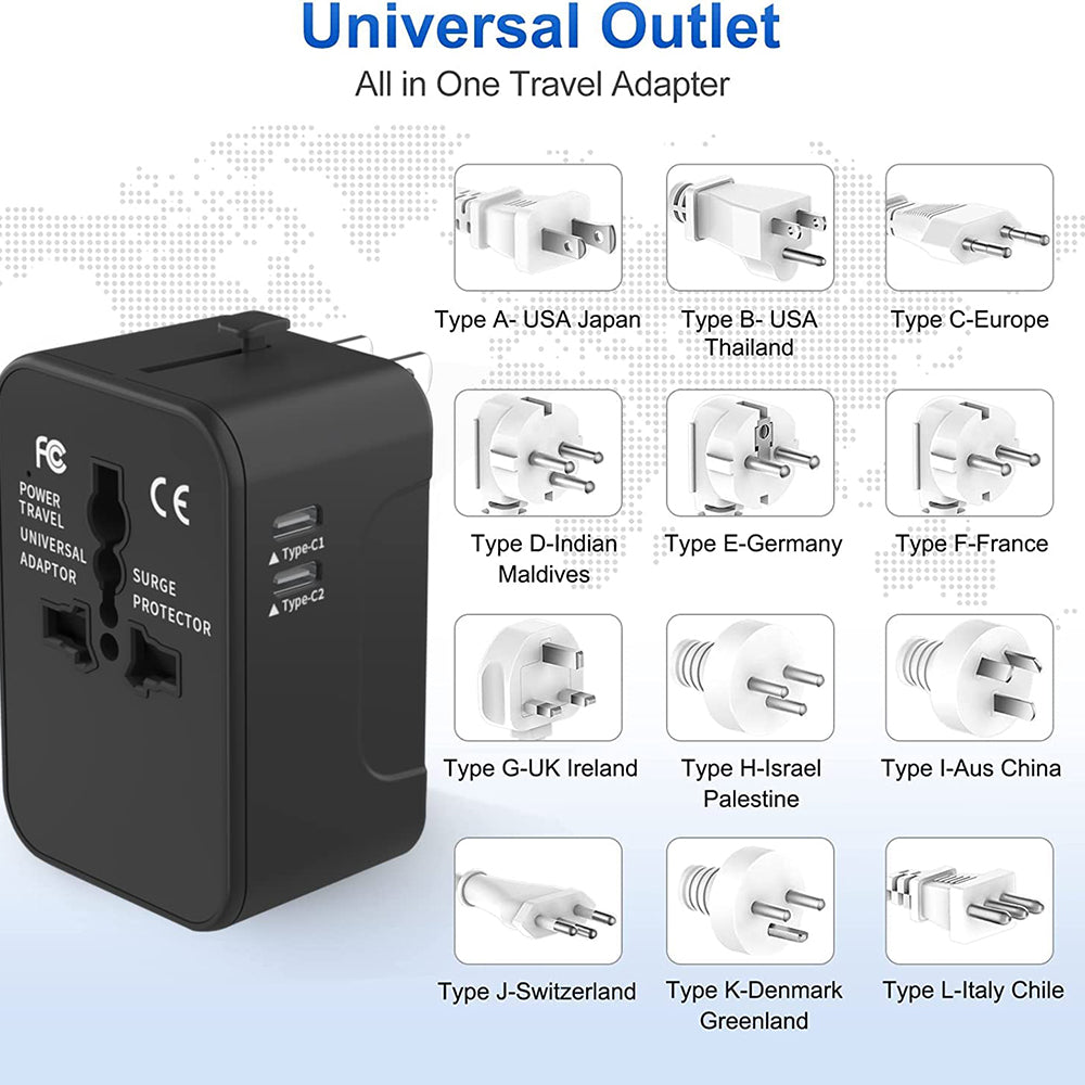Techsuit HHT202-2C Travel Netwerkoplader, 15W, 3A, 2 x USB-C, Zwart