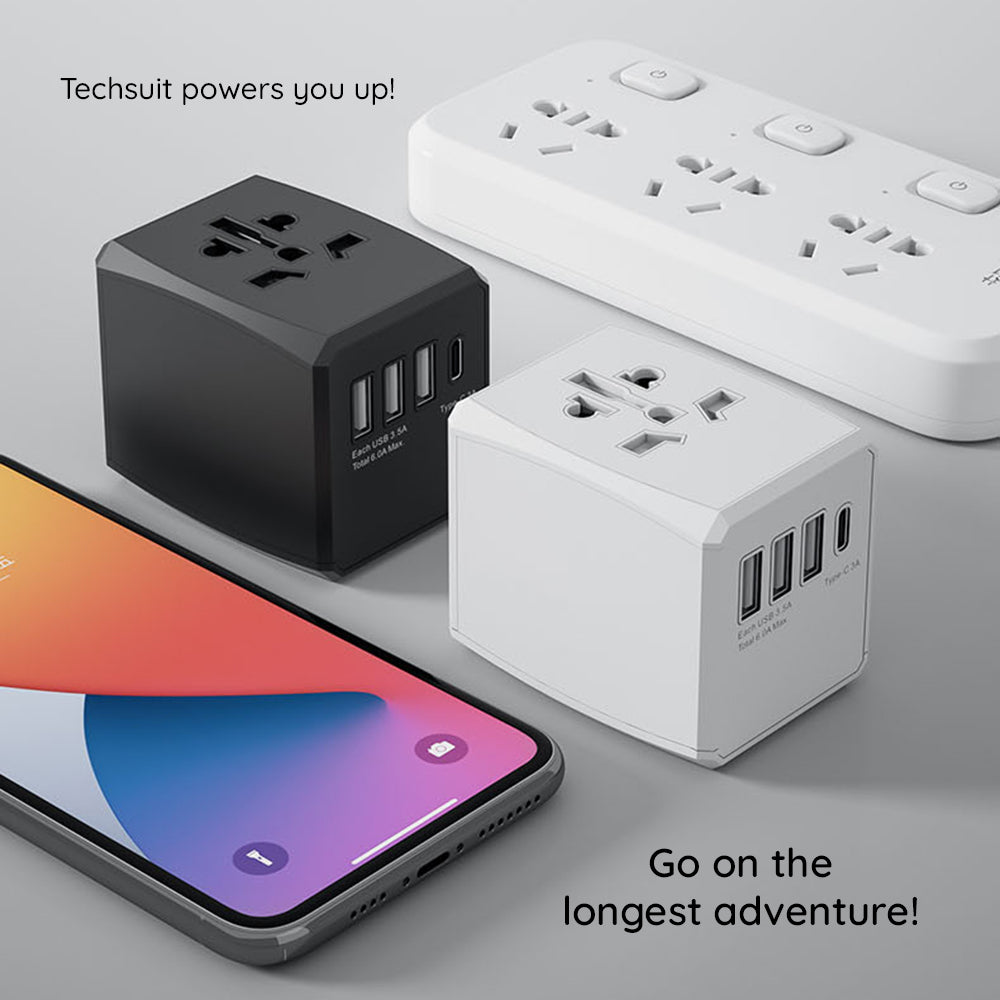 Netwerkoplader Techsuit HHT904-B3 Travel, 30W, 3A, 3 x USB-A - 1 x USB-C, Zwart