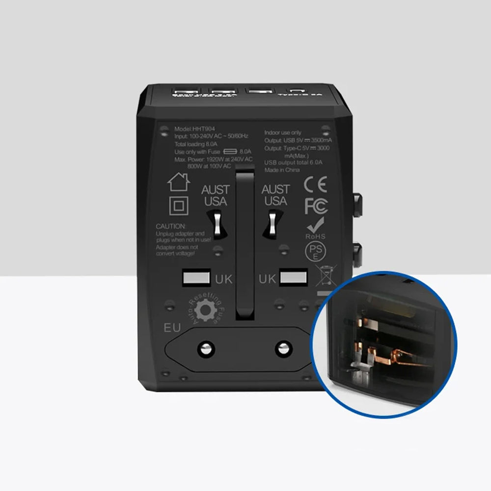 Netwerkoplader Techsuit HHT904-B3 Travel, 30W, 3A, 3 x USB-A - 1 x USB-C, Zwart
