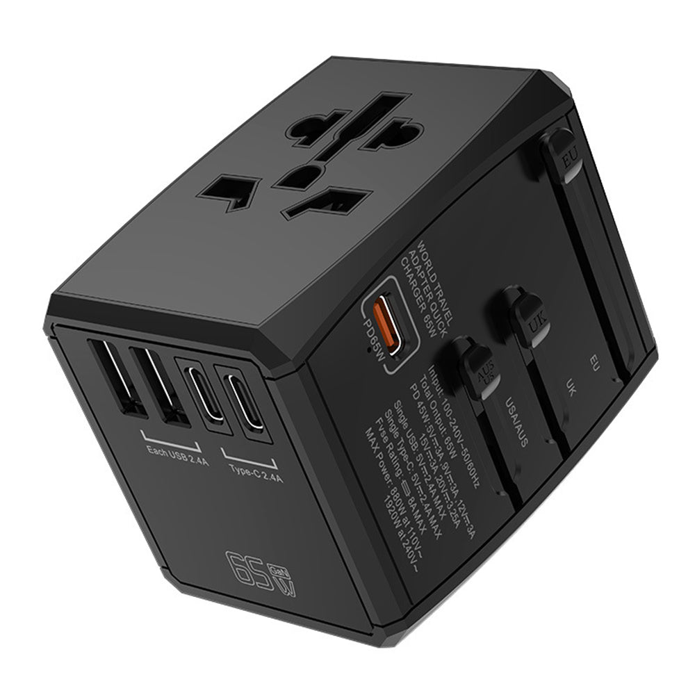 Techsuit HHT906 Travel Network Charger, 65W, 3.25A, 2 x USB-A - 2 x USB-C, Black
