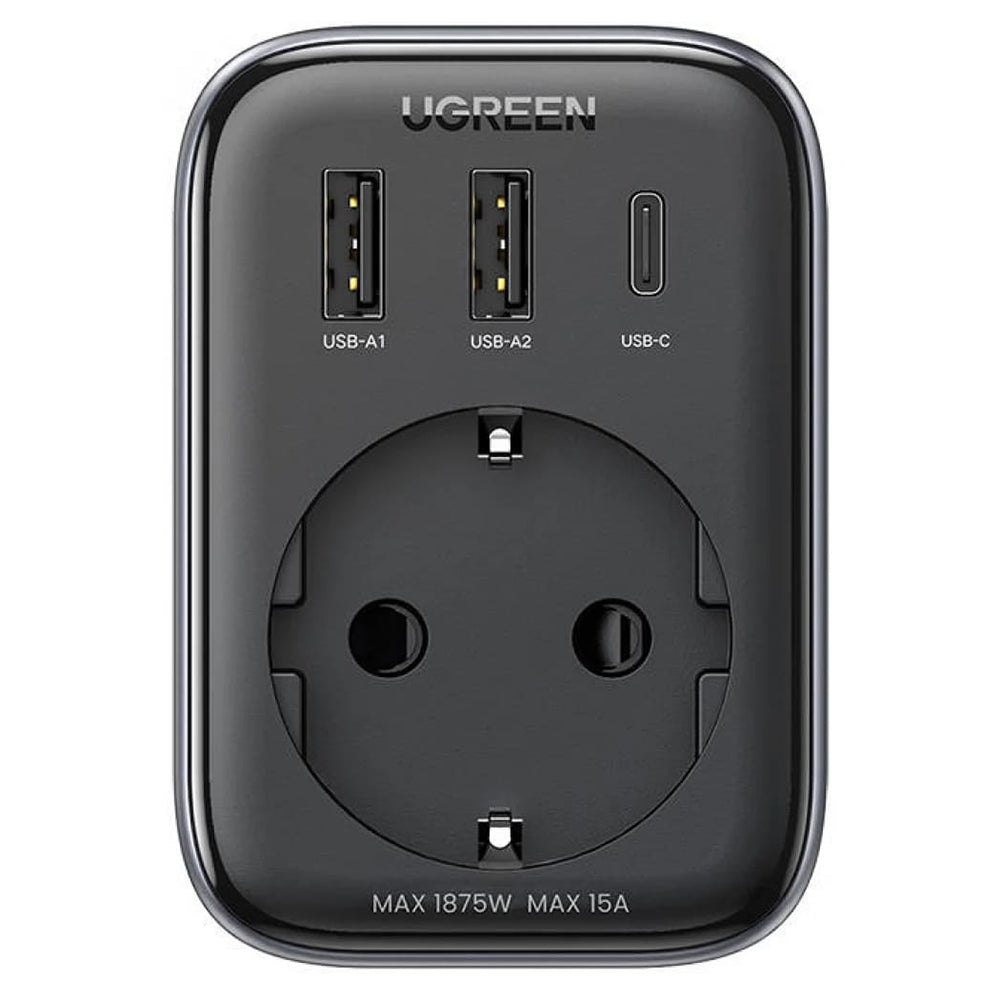 UGREEN 15289 US Netwerkoplader, 30W, 3A, 2 x USB-A - 1 x USB-C - 1 x Schuko, Zwart