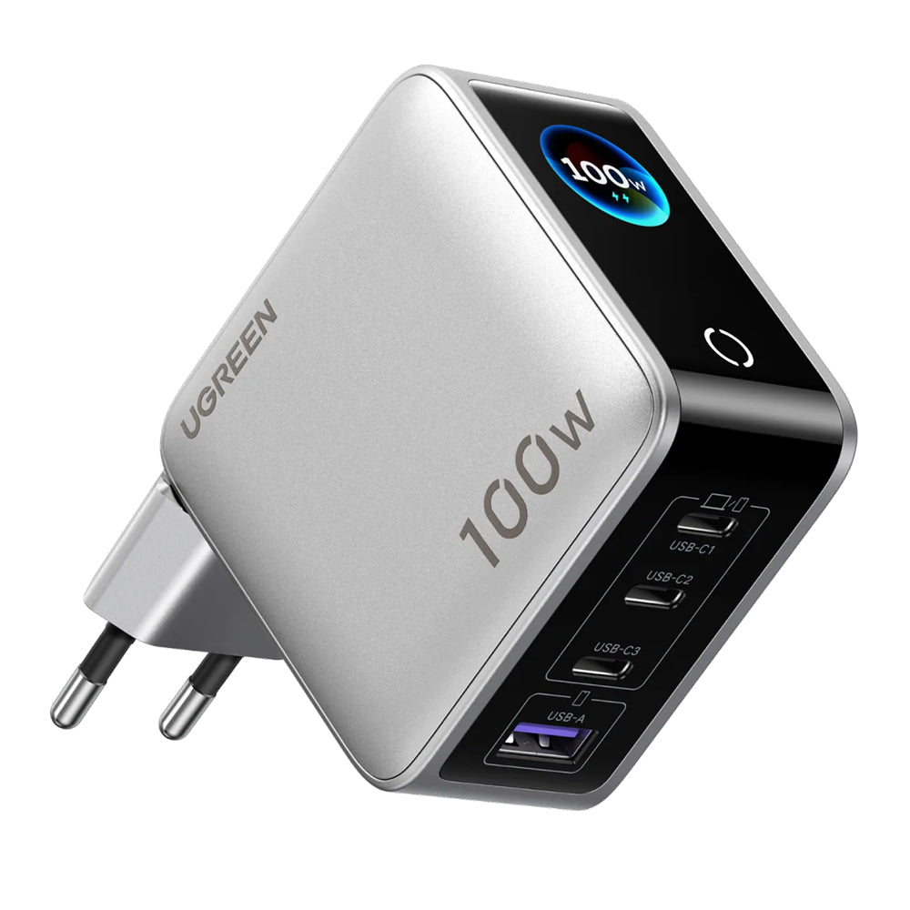 UGREEN Nexode Pro X772 (95942B) Display-netoplader, 100 W, 5 A, 1 x USB-A - 3 x USB-C, grijs