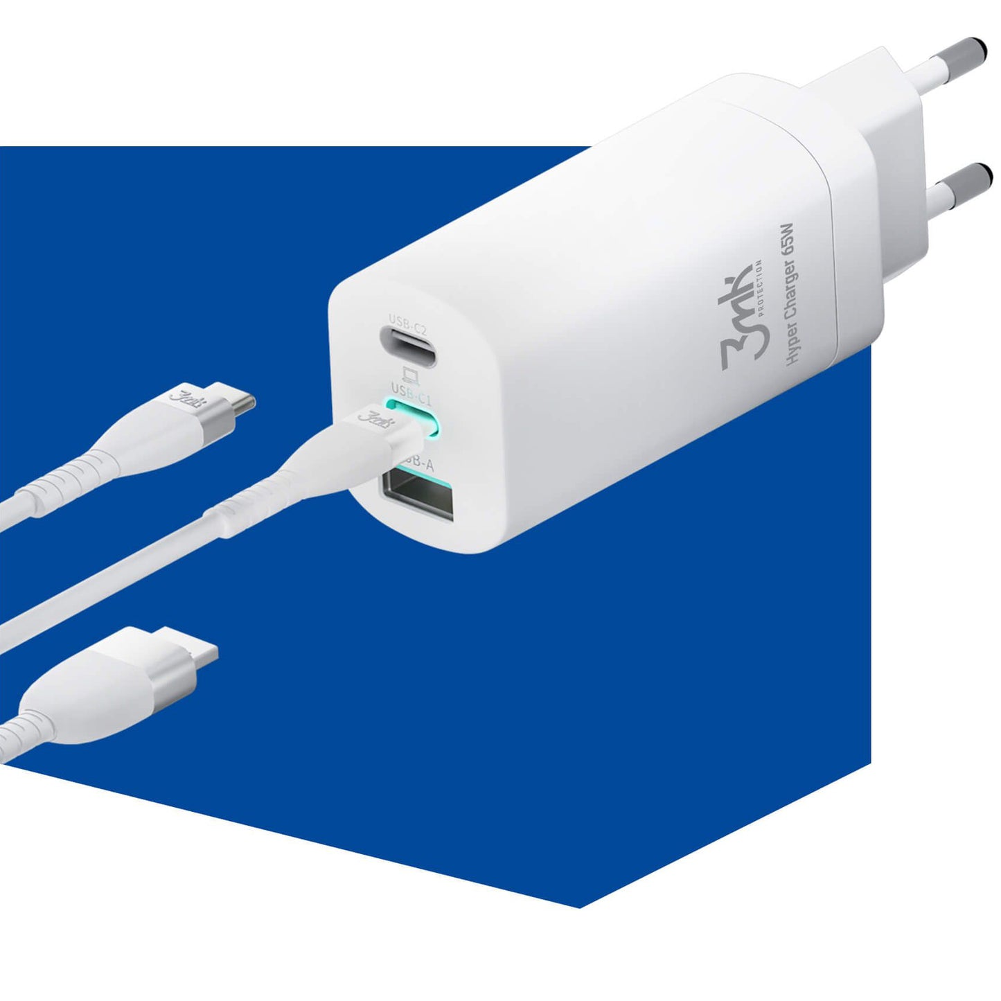 Netlader 3MK HyperCharger, 65W, 5A, 1 x USB-A - 2 x USB-C, Wit