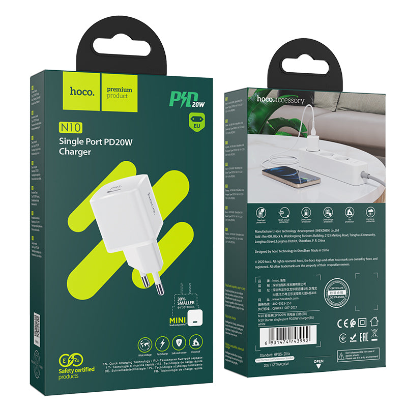 Netwerkoplader HOCO N10, 20W, 3A, 1 x USB-C, Wit