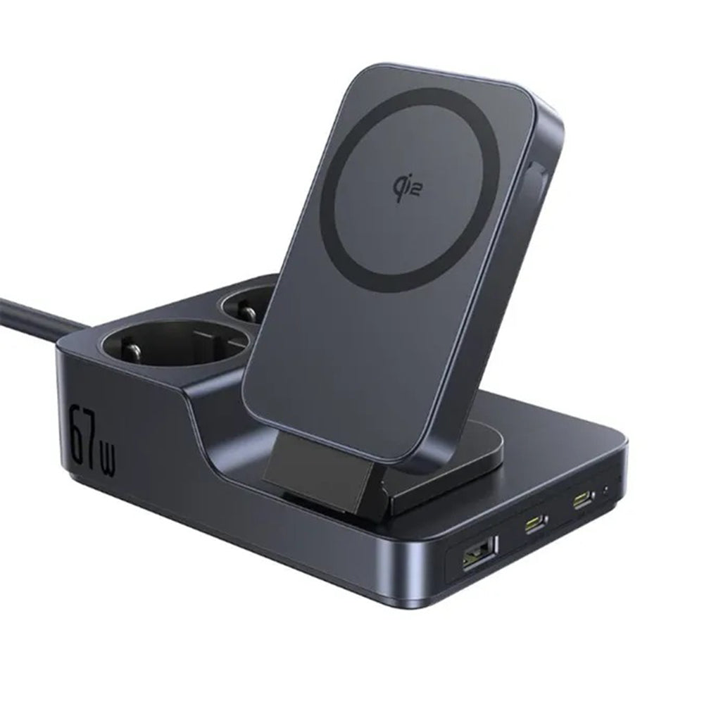 Baseus Nomos ND11 QI 6in1 Charging Station, 67W, 3.35A, 1 x USB-A - 2 x USB-C - 2 x Schuko, Black E00078801123-00
