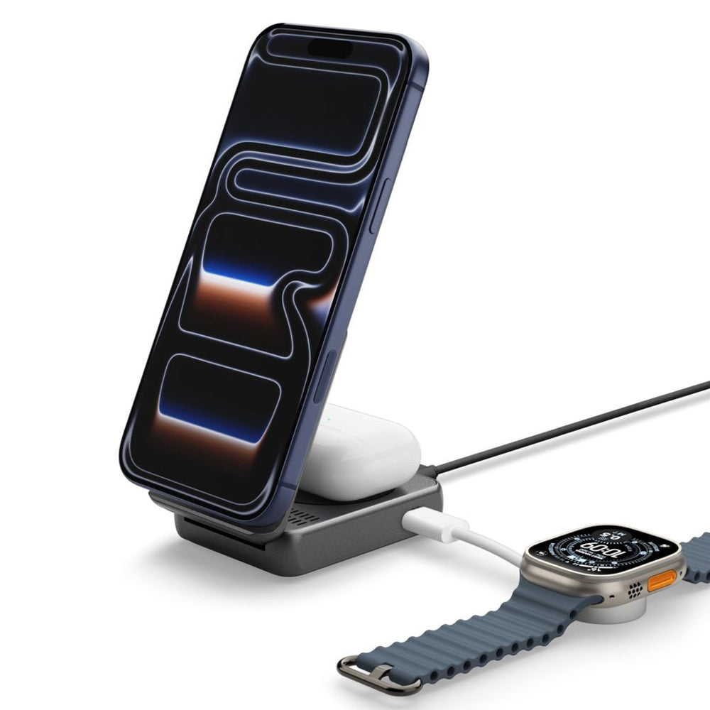 Draadloze Netwerkoplader Spigen EF302MOQ 3in1, 25W, 1 x USB-C, Gri