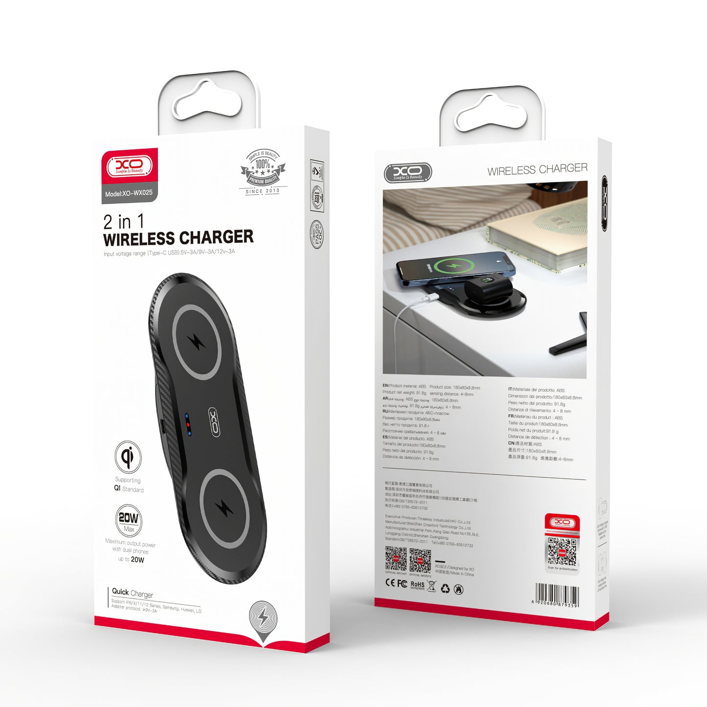 Draadloze netwerkoplader XO Design WX026, 20W, 1.1A, zwart