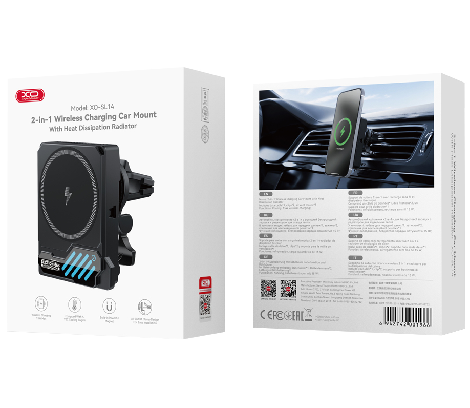 Draadloze autolader XO Design SL14, 25 W, zwart